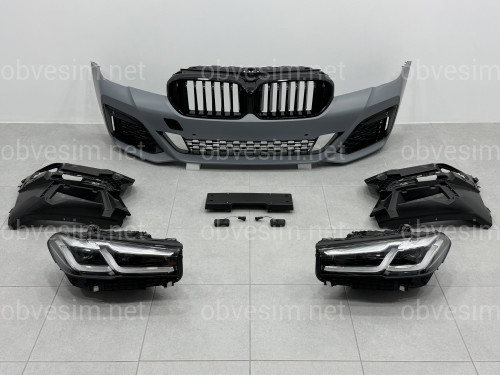 Комплект рестайлинга передней части M paket LCI 2020+ для BMW 5 series G30 G31 2016-2020 с фарами BMW LED