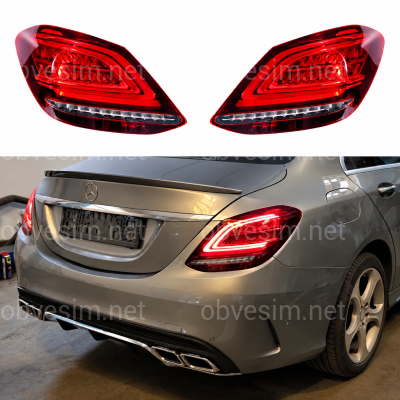 Задние LED фонари рестайлинг 2019+ для Mercedes-Benz C-class W205 2015-2021 желтый поворот