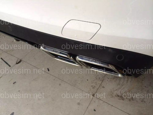 Накладка заднего бампера черная с хромом (диффузор) в стиле AMG C63 Mercedes C-Class W205 2015-2021 к обычному бамперу