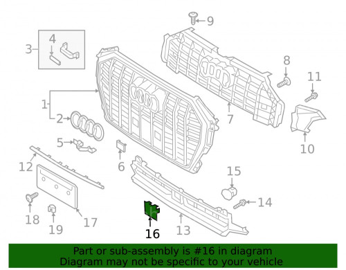 Накладка переднего бампера под круиз радар 83A807412A9B9 для Audi Q3 83A 19-23 S-Line оригинал