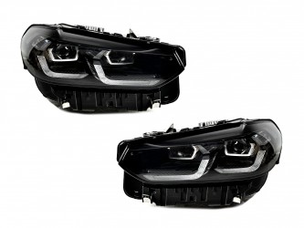 Фары Shadow Line LCI 2022+ рестайлинг взамен дорестайлинговых BMW X3 G01 X4 G02 2018-2021 2шт. с заменой бампера на 2022-2024