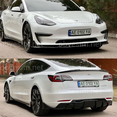 Комплект обвеса Tesla Model 3 2017- ABS пластик, цвет черный глянец