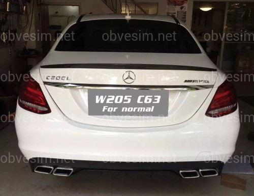 Накладка заднього бампера чорна (дифузор) у стилі AMG C63 Mercedes C-Class W205 2015-2021 до звичайного бампера