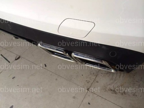 Накладка заднього бампера чорна (дифузор) у стилі AMG C63 Mercedes C-Class W205 2015-2021 до звичайного бампера