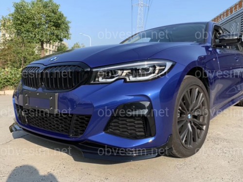 Накладка переднього бампера юбка M performance BMW 3 series G20 G21 2018-2022 абс пластик, чорний глянець