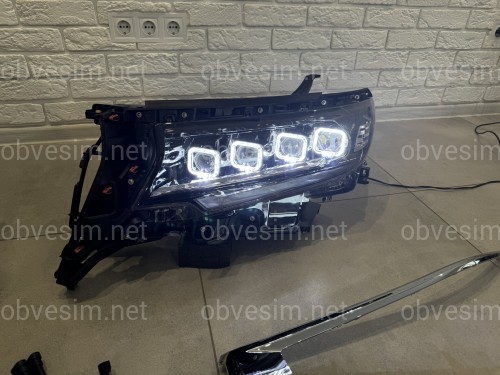 Led фари 4 лінзи стиль BUGATTI для Toyota Land Cruiser Prado 150 рестайлінг 2018-2023
