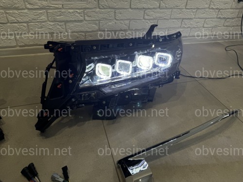 Led фари 4 лінзи стиль BUGATTI для Toyota Land Cruiser Prado 150 рестайлінг 2018-2023
