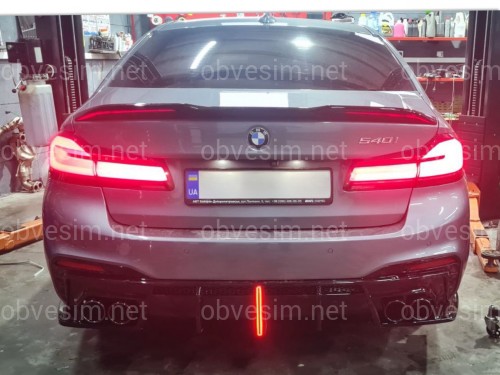 Дифузор заднього бампера + насадки вихлопу BMW 5 series G30 2017-2023 чорний глянець