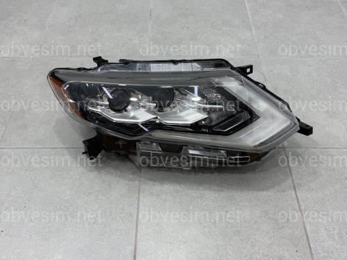 Права фара Full LED 2 лінзи ХРОМ для Nissan Rogue 32 2017-2020