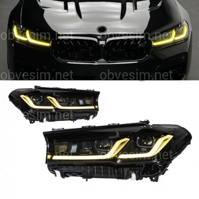 Фари Shadow Line LED LCI 2020+ для BMW G30/G31 2016-2020 2шт. із заміною бампера на 20+ , 2 РЕЖИМИ ДХО БІЛІ / ЖОВТІ