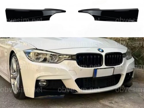 Накладки ікла переднього бампера M performance BMW 3 series F30 F31 2012-2018 абс пластик, чорний глянець