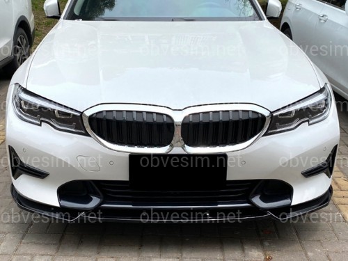 Накладка переднього бампера BMW 3 series G20 G21 2018-2022 ABS пластик, колір чорний глянець