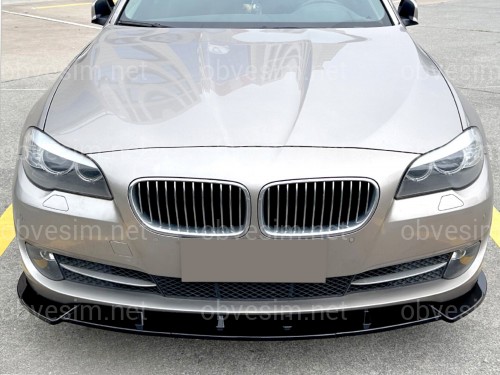 Спідниця накладка переднього бампера BMW 5 series F10 F11 2010-2013 ABS пластик, колір чорний глянець