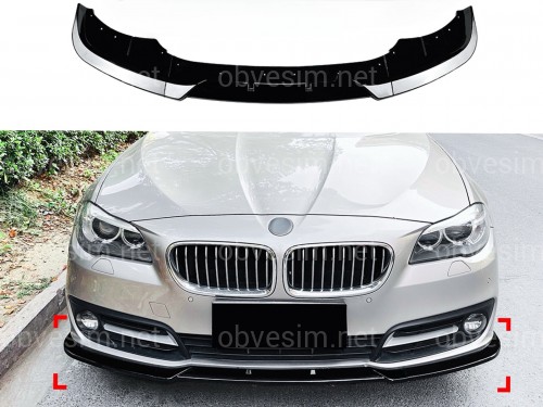 Спідниця накладка переднього бампера BMW 5 series F10 F11 LCI 2013-2016 ABS пластик, колір чорний глянець