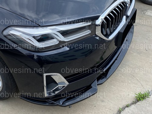 Спідниця накладка переднього бампера BMW 5 series G30 G31 LCI 2020-2023 ABS пластик, чорний глянець