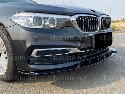 Спідниця накладка переднього бампера BMW 5 series G30 G31 2016-2020 ABS пластик, чорний глянець