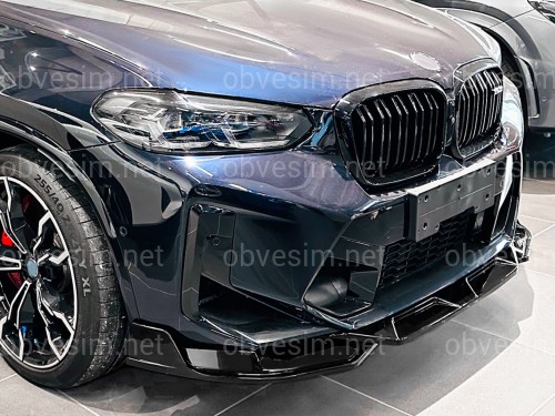 Спідниця накладка переднього бампера X3M F97 / X4M F98 LCI 2022-2024, ABS пластик колір чорний глянець