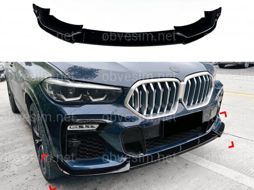 Спідниця переднього бампера M-Perfomance для BMW X6 G06 2019-2022 ABS пластик, чорний глянець