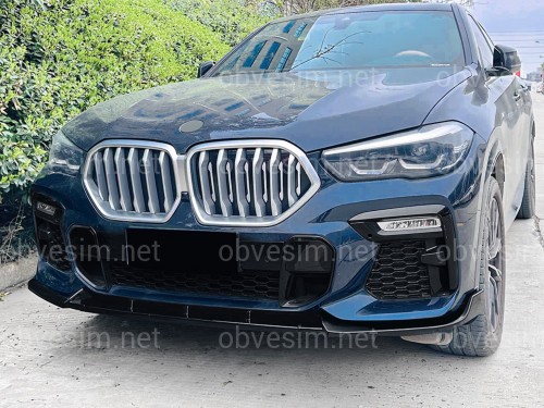 Спідниця переднього бампера M-Perfomance для BMW X6 G06 2019-2022 ABS пластик, чорний глянець