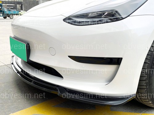 Спідниця накладка переднього бампера Maxton Design для Tesla Model 3 2017-2024 ABS пластик, колір чорний глянець