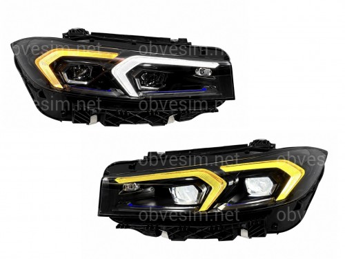 Фари LCI 2022+ рестайлінг Shadow Line для BMW G20/G21 2019-2022 2шт. із заміною бампера на 22+ / 2 РЕЖИМУ ДХО БІЛІ / ЖОВТІ