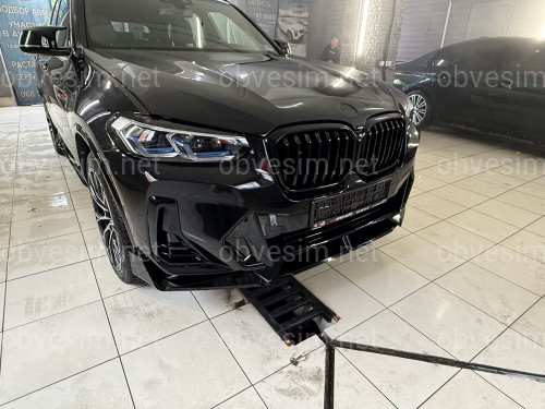 Юбка переднього бампера M-Performance LCI для BMW X3 G01 / X4 G02 2022-2024 ABS пластик, чорний глянець