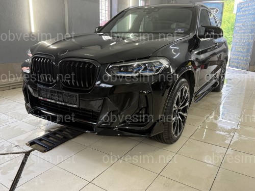 Юбка переднього бампера M-Performance LCI для BMW X3 G01 / X4 G02 2022-2024 ABS пластик, чорний глянець