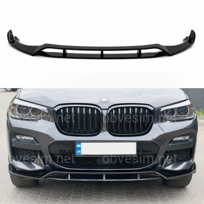 Юбка накладка переднього бампера M Performance BMW X3 G01 / X4 G02 2018-2021, ABS пластик колір чорний глянец