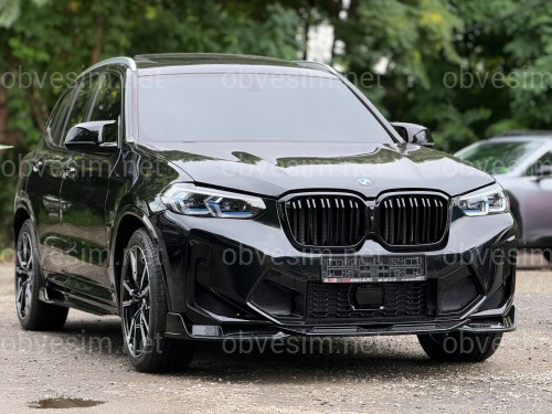 Спідниця накладка переднього бампера X3M F97 / X4M F98 LCI 2022-2024, ABS пластик колір чорний глянець