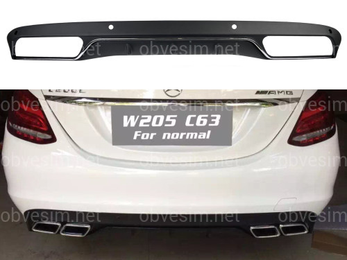 Накладка заднього бампера чорна з хромом (дифузор) у стилі AMG C63 Mercedes C-Class W205 2015-2021 до звичайного бампера