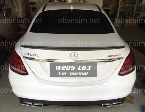 Накладка заднього бампера чорна з хромом (дифузор) у стилі AMG C63 Mercedes C-Class W205 2015-2021 до звичайного бампера